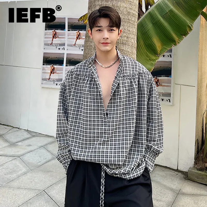IEFB Summer Casual Men's Plaid Shirt New Korean Style Fashion Loose Stand Collar Pullover Top Trend Personality Ribbon 9A2268
IEFB Summer Casual Men's Plaid Shirt New Korean Style Fashion Loose Stand Collar Pullover Top Trend Personality Ribbon 9A2268