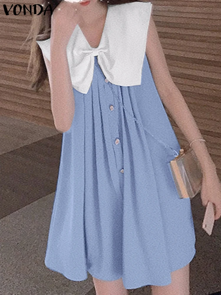 Summer Mini Dress 2022 VONDA Fashion Sexy Sleeveless Women Doll Collar Button A-Line Party Sundress Casual Bow Beach Vestidos
Summer Mini Dress 2022 VONDA Fashion Sexy Sleeveless Women Doll Collar Button A-Line Party Sundress Casual Bow Beach Vestidos