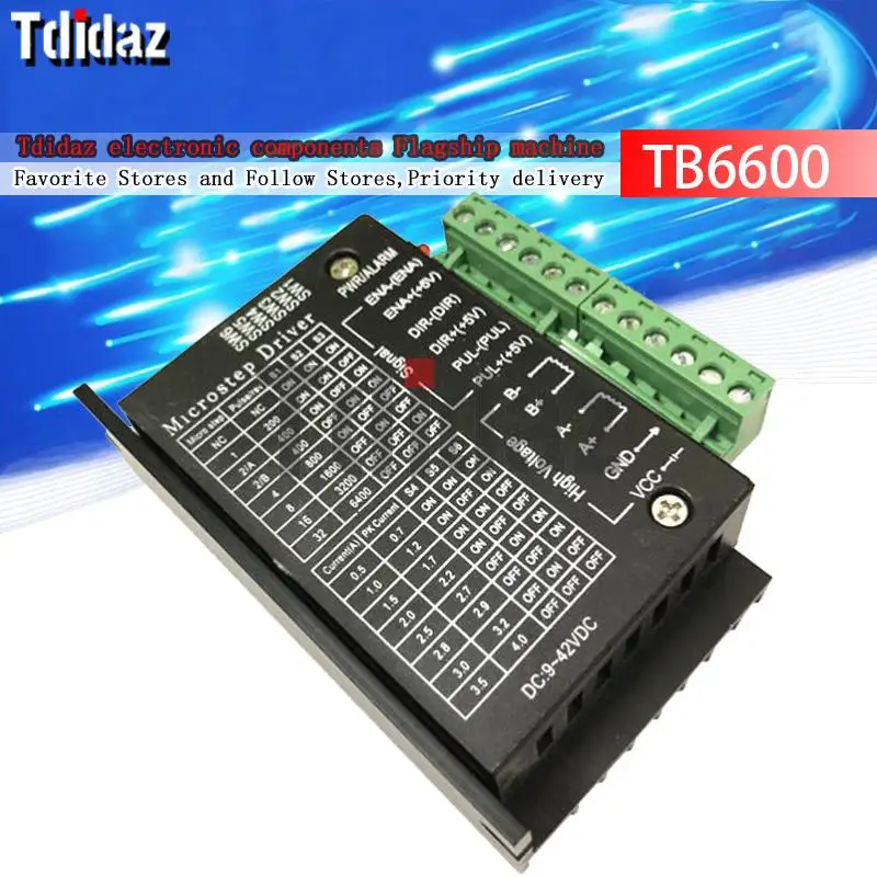 Stepper Motor Driver TB6600 upgrade Nema 23 Nema17 4A DC9-42V for NEMA23 motor CNC router controller for 3D printer
Stepper Motor Driver TB6600 upgrade Nema 23 Nema17 4A DC9-42V for NEMA23 motor CNC router controller for 3D printer