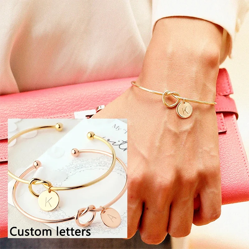 

A-Z Letters Charm Bracelets for Women Jewelry Pulseiras Initial Bracelets Bangles Open Knot Cuff Bangle Bracelets Lovers Gift