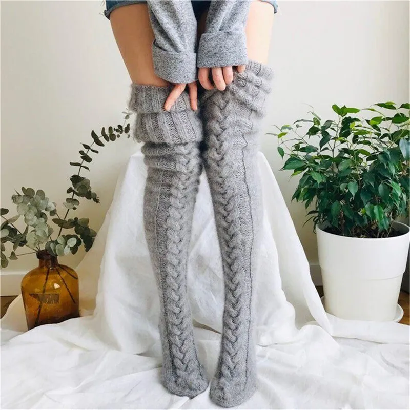 

Women Thigh High Socks Extra Long Woolen Knit Warm Thick Tall Long Boots Stockings Leg Warmers For Girls Winter Pile Thick Socks