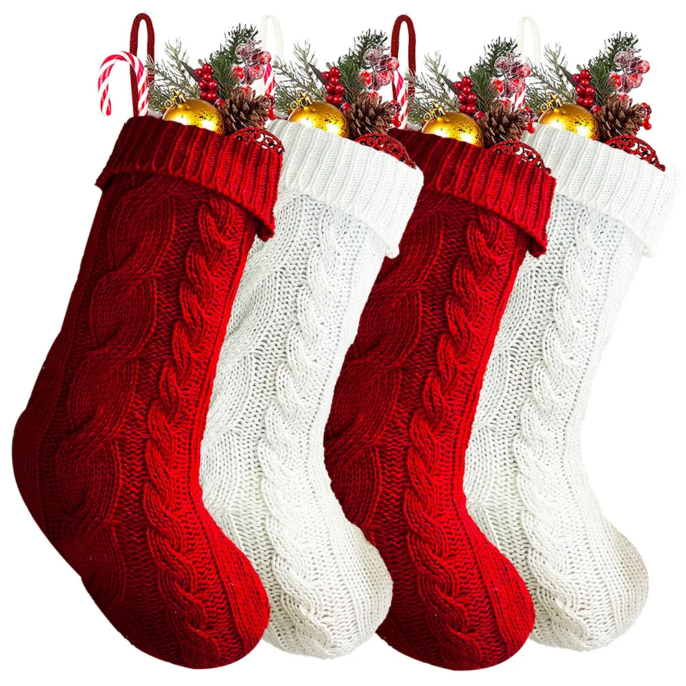 

Christmas Knitting Wool Stockings Xmas Ornament Gift Socks Christmas Pendant Christmas Tree Decoration Candy Bags Kids Favor
