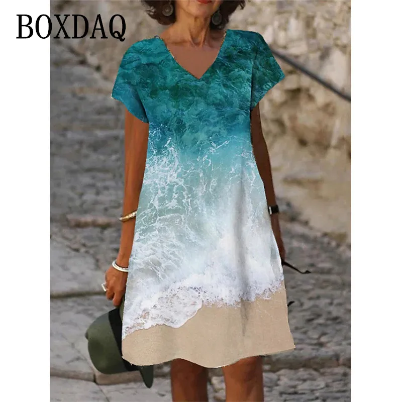 Women's Summer Fashion Dress Beach Loose Dresses Knee Length Short Sleeve Color Gradient Print V Neck Stylish Casual Sundress
Women's Summer Fashion Dress Beach Loose Dresses Knee Length Short Sleeve Color Gradient Print V Neck Stylish Casual Sundress