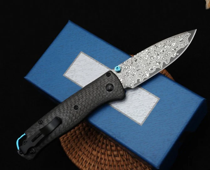

Carbon Fiber Handle BM 535 Bugout Folding Knife Damascus Blade Outdoor Tactical Survival Safe Lifesaving Pocket Knives