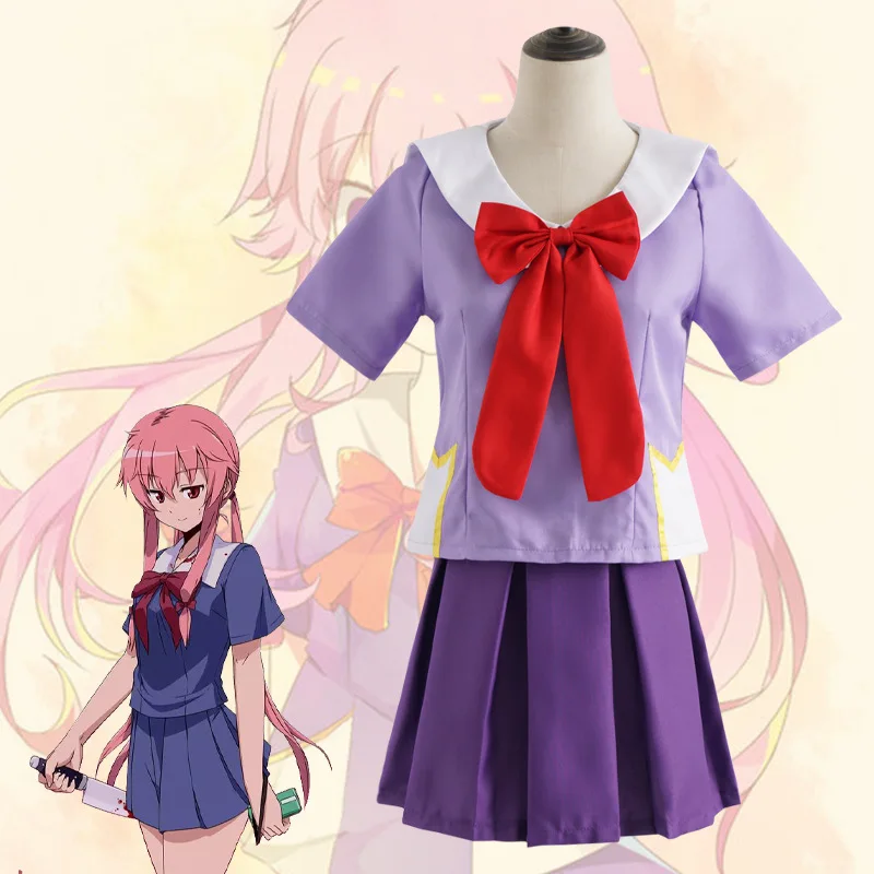 Косплей Костюм Аниме 2nd Mirai Nikki Gasai Yuno Lolita Сейлор Лали бант короткая юбка Хэллоуин