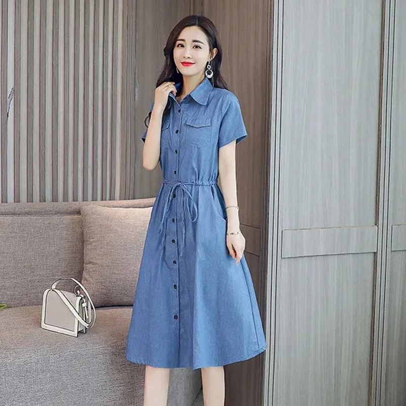 Denim Dresses Female 2022 Summer New Korean Fashion Elegant Lacing Dress Women's Short-sleeve High Waist Slim Long Dresses
Denim Dresses Female 2022 Summer New Korean Fashion Elegant Lacing Dress Women's Short-sleeve High Waist Slim Long Dresses