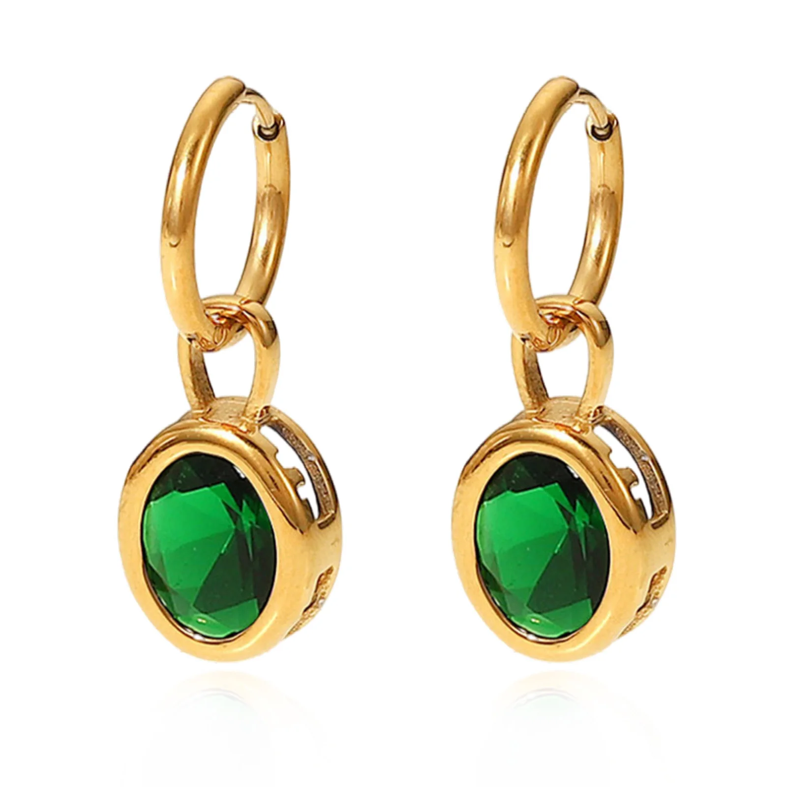 Temperament Green Stone Earrings for Women Party Jewelry, PVD Gold Tone Stainless Steel Drop Ear Clip with Retro AAA CZ Stone
Temperament Green Stone Earrings for Women Party Jewelry, PVD Gold Tone Stainless Steel Drop Ear Clip with Retro AAA CZ Stone