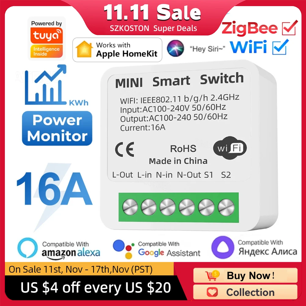 HomeKit Tuya ZigBee WiFi Smart Switch Module with Power Monitor 16A Breaker Smart Life Voice Control for Siri Alexa Google Alice
HomeKit Tuya ZigBee WiFi Smart Switch Module with Power Monitor 16A Breaker Smart Life Voice Control for Siri Alexa Google Alice