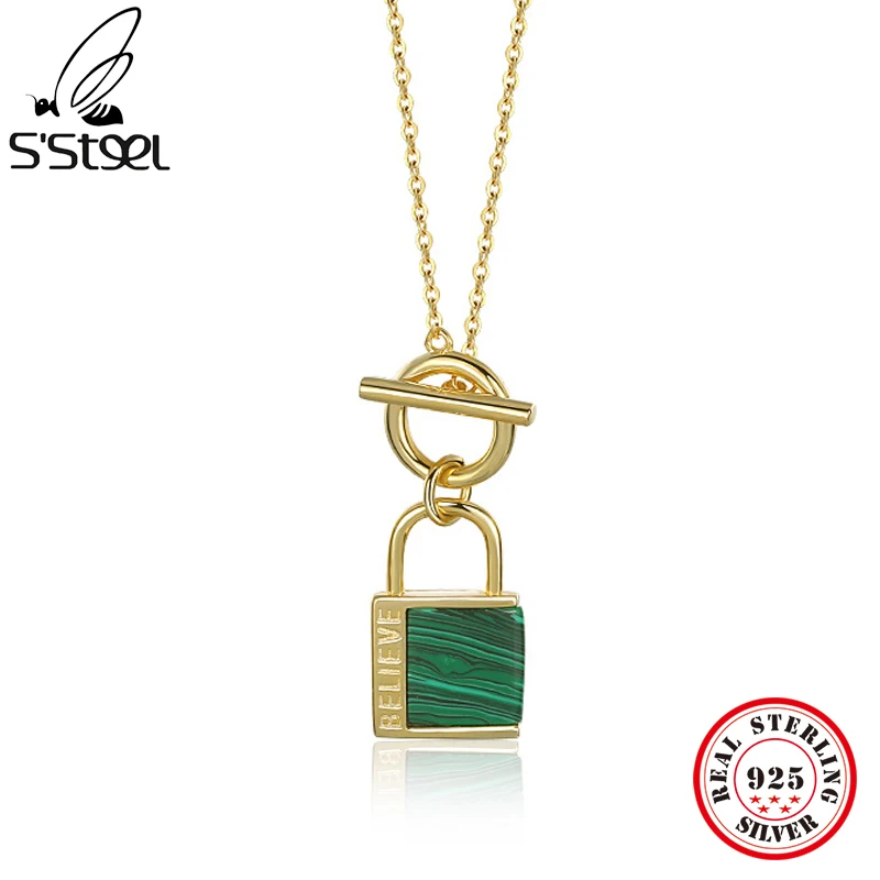 S'STEEL 925 Sterling Silver OT Buckle Agate Lock Pendant Gold Chain Turquoise Necklace Korean Womens Accessoires Fine Jewelry
S'STEEL 925 Sterling Silver OT Buckle Agate Lock Pendant Gold Chain Turquoise Necklace Korean Womens Accessoires Fine Jewelry