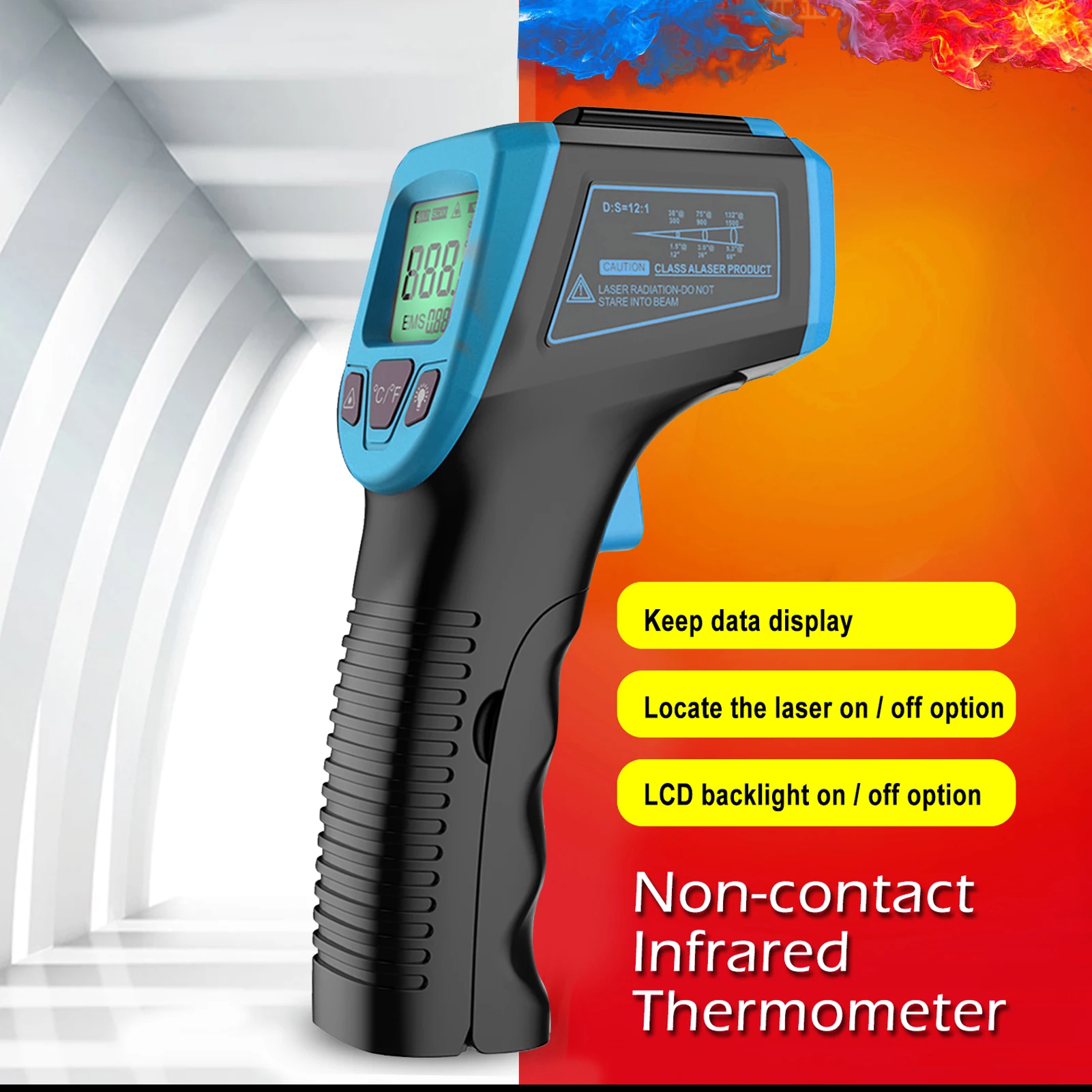 

Инфракрасный термометр, Бесконтактный цифровой лазерный пистолет для измерения температуры от-58 до 1112 °F с ЖК-дисплеем, промышленный пистолет для измерения температуры
