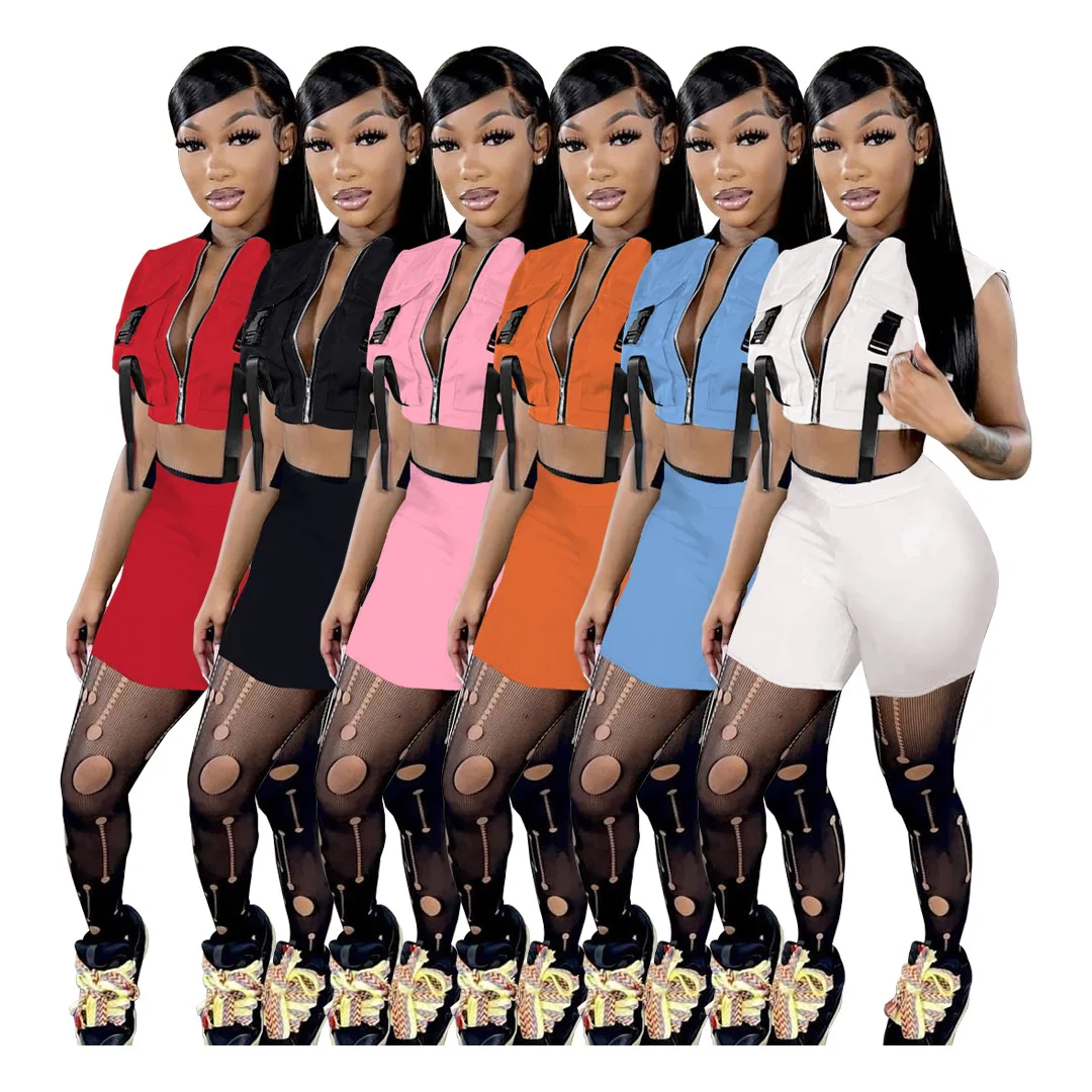 W8308 Summer Clothes for Women Sleeveless Zipper Jacket Double Pocket Shorts Sets Fashion Casual Women Clothing 2 Pieces Set
W8308 Summer Clothes for Women Sleeveless Zipper Jacket Double Pocket Shorts Sets Fashion Casual Women Clothing 2 Pieces Set