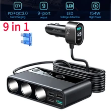 154W 9 In 1 Car Charger Adapter Cigarette Lighter Splitter Fast USB 12V/24V Switches Charging Socket Independent for Car Vehicle