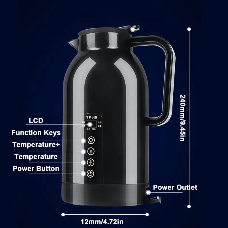 

Car Water Heater Kettle Black Car Coffee Warmer 1150ml 12V/24V Electric Cup For Car Smart Car Cup Food Grade Stainless Steel For