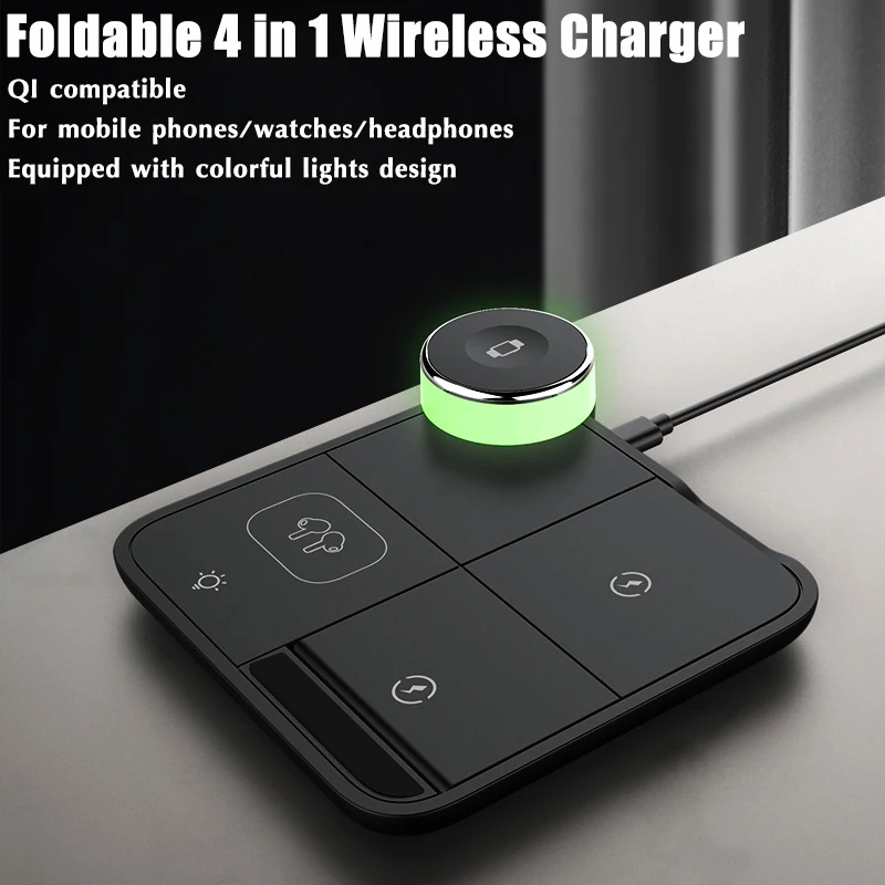 15W New 4 in 1 Wireless Charging Colorful Dazzling Lamp Desktop Bracket Multi-functional Foldable Four-coil Wireless Charger
15W New 4 in 1 Wireless Charging Colorful Dazzling Lamp Desktop Bracket Multi-functional Foldable Four-coil Wireless Charger