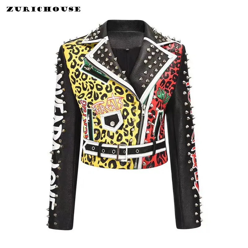 PU Leather Women's Jacket Leopard Print Rivet Punk Rock Outerwear Streetwear Zipper Slim Short Locomotive Coat Manteau Femme
PU Leather Women's Jacket Leopard Print Rivet Punk Rock Outerwear Streetwear Zipper Slim Short Locomotive Coat Manteau Femme