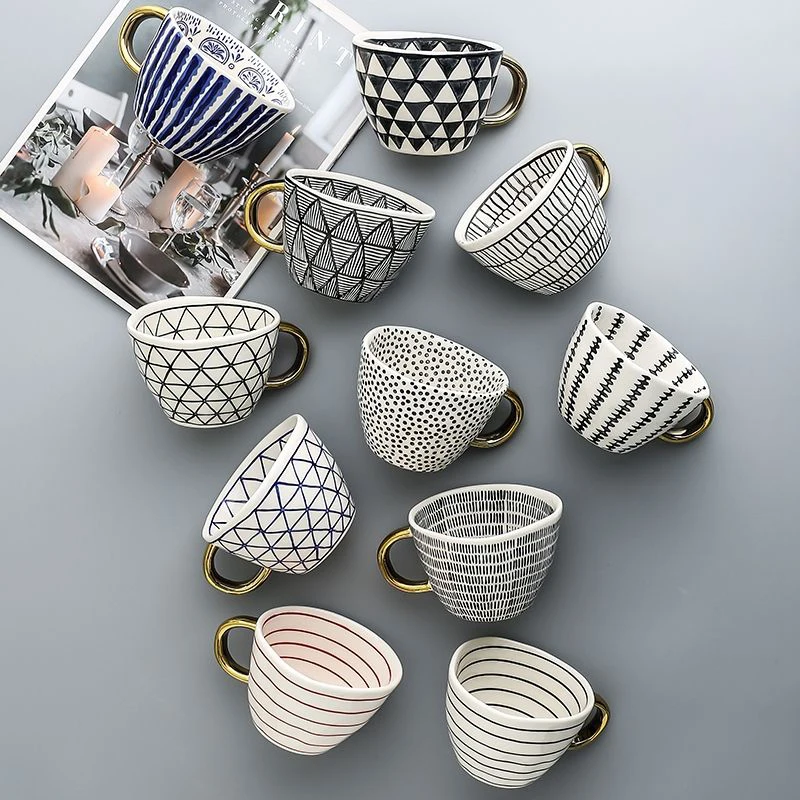 Nordic Irregular Geometric Ceramic Coffee Cup with Gold Plated Handle Black and White Pattern Milk Tea Cup Home Accessories
Nordic Irregular Geometric Ceramic Coffee Cup with Gold Plated Handle Black and White Pattern Milk Tea Cup Home Accessories