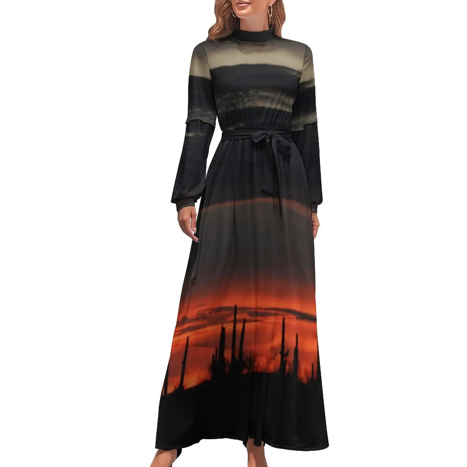 Desert Landscape Dress High Waist Dark Clouds and Cactus Graphic Beach Dresses Long-Sleeve Long Maxi Dress Elegant Vestidos 
Desert Landscape Dress High Waist Dark Clouds and Cactus Graphic Beach Dresses Long-Sleeve Long Maxi Dress Elegant Vestidos