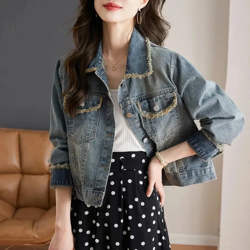 Denim Coat Women's Tops Spring Autumn New Long Sleeve Jeans Jacket Female High Waist Cowboy Short Outwear Raw Edge Jeans Outwear
Denim Coat Women's Tops Spring Autumn New Long Sleeve Jeans Jacket Female High Waist Cowboy Short Outwear Raw Edge Jeans Outwear