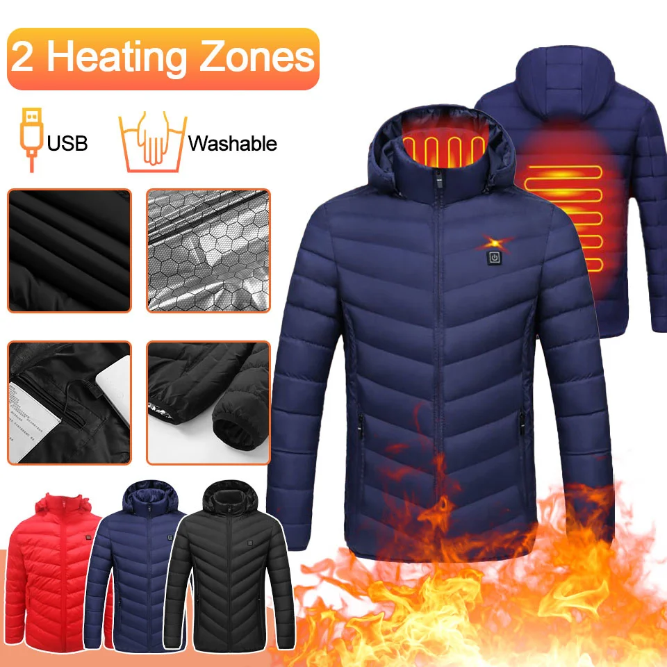 

2 Areas Heated Jacket Smart USB Heating Constant Temperature Men Women Winter Outdoor Windproof Warm Sprots Thermal ded Coat