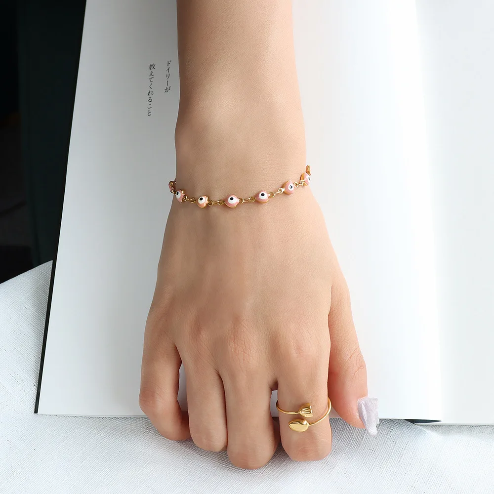 Fashion Drip Oil Turkey Eye Pink Fish Bracelet Stainless Steel Bracelet Girlfriends Gift Women
Fashion Drip Oil Turkey Eye Pink Fish Bracelet Stainless Steel Bracelet Girlfriends Gift Women