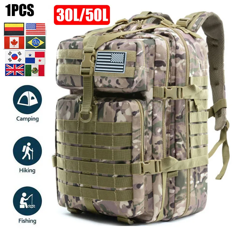 

Туристические водонепроницаемые походные сумки 900D, нейлоновый военный тактический Мужской рюкзак 30 л/50 л для отдыха на открытом воздухе, походов, охоты