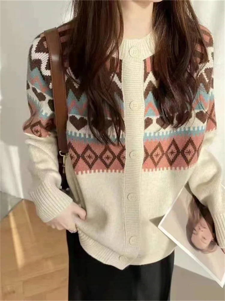 

Hsa Women Casual Sweater Cardigans O neck Retro Vintage Snowflake Slim Tops Spring KNitwear Cheap Sweater Tops Quality Jumpers
