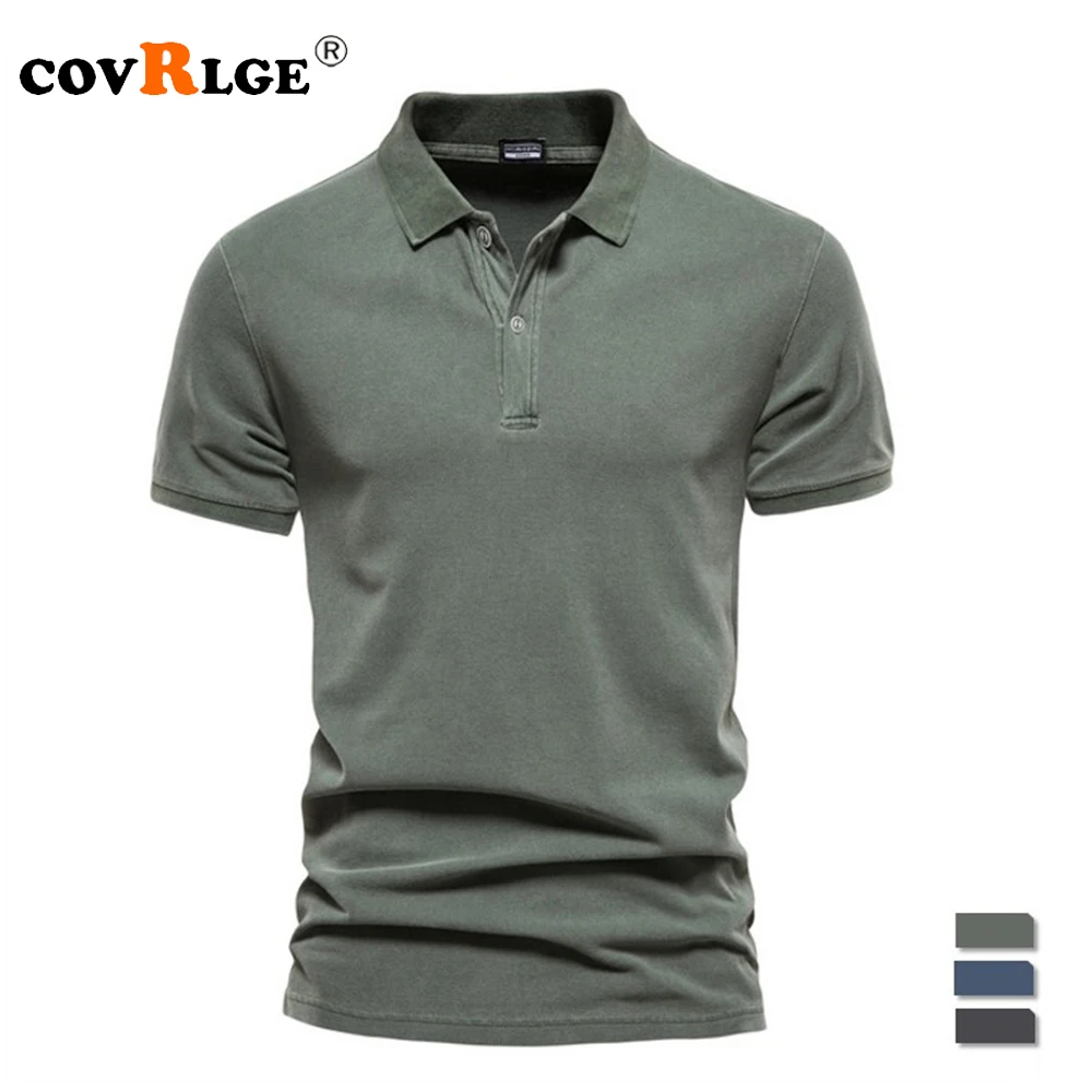 

Covrlge 100% Cotton Solid Color Men's Polo Shirts Casual Short Sleeve Turndown Men's Shirts Fashion Streetwear Polos for Men