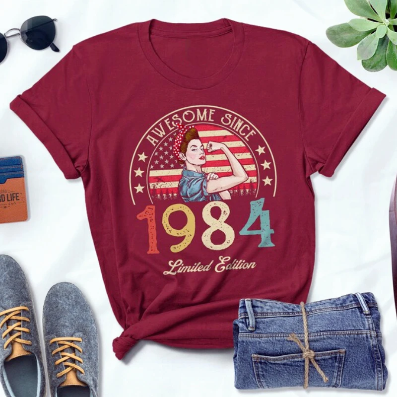 Summer casual print 1984 women's wear. 38th Birthday party graphic t shirts, Funny Gift For Mother Day.Holiday 100% cotton shirt
Summer casual print 1984 women's wear. 38th Birthday party graphic t shirts, Funny Gift For Mother Day.Holiday 100% cotton shirt