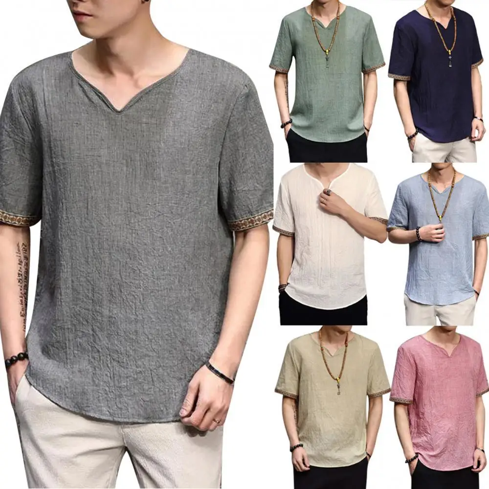 Retro Men T-Shirts Plus Size Solid Color Linen Rhombus Patchwork Short Sleeve V Neck T-Shirt Top Casual Men's Clothing
Retro Men T-Shirts Plus Size Solid Color Linen Rhombus Patchwork Short Sleeve V Neck T-Shirt Top Casual Men's Clothing