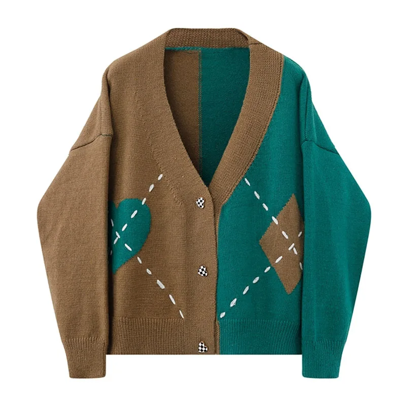 Retro Vintage Loose Cardigan Sweater V Neck Women Autumn Winter Korean Loose Patchwork Knitted Casual Cardigan Long-sleeve Shirt
Retro Vintage Loose Cardigan Sweater V Neck Women Autumn Winter Korean Loose Patchwork Knitted Casual Cardigan Long-sleeve Shirt