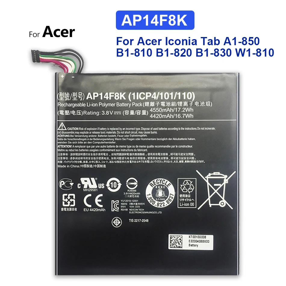 

Tablet Battery For Acer Iconia Tab A1-850 B1-810 B1-820 B1-830 W1-810 4550mAh AP14F8K with Track Code