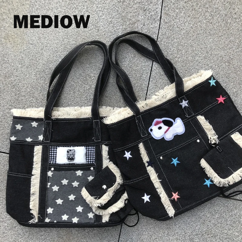 MEDIOW Preppy Style Denim Tote Bags For Women Luxury Designer Handbags Purses 2023 New In Plush Trim Five Pointed Star Shoulder
MEDIOW Preppy Style Denim Tote Bags For Women Luxury Designer Handbags Purses 2023 New In Plush Trim Five Pointed Star Shoulder