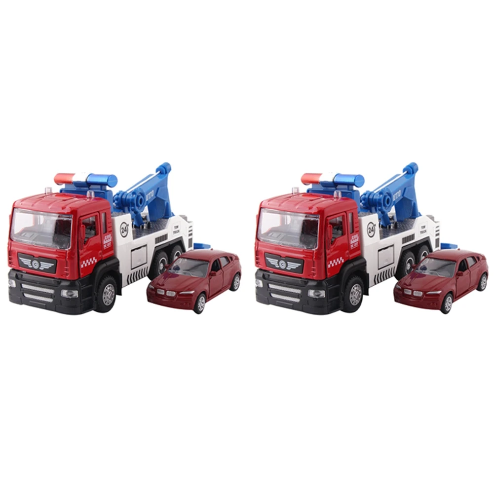 

2X Alloy Tow Truck Set (2 Truck Plus 2 Smaller Car) Die-Cast Car Head Car Lights & Sound Function Toy Red+White