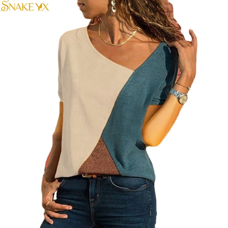 SNAKE YX New Hot Sale Splicing Contrast Color Round Neck Short Sleeve Casual T-Shirt Ladies Tops
SNAKE YX New Hot Sale Splicing Contrast Color Round Neck Short Sleeve Casual T-Shirt Ladies Tops