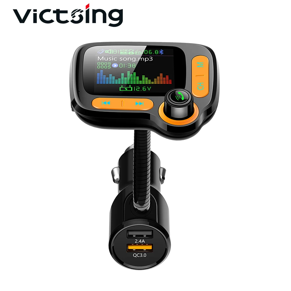 

VicTsing Bluetooth V5.0 FM Transmitter QC3.0+2.4A Wireless Charger Audio Adapter Bass Sound Music Player with Voltage Detection