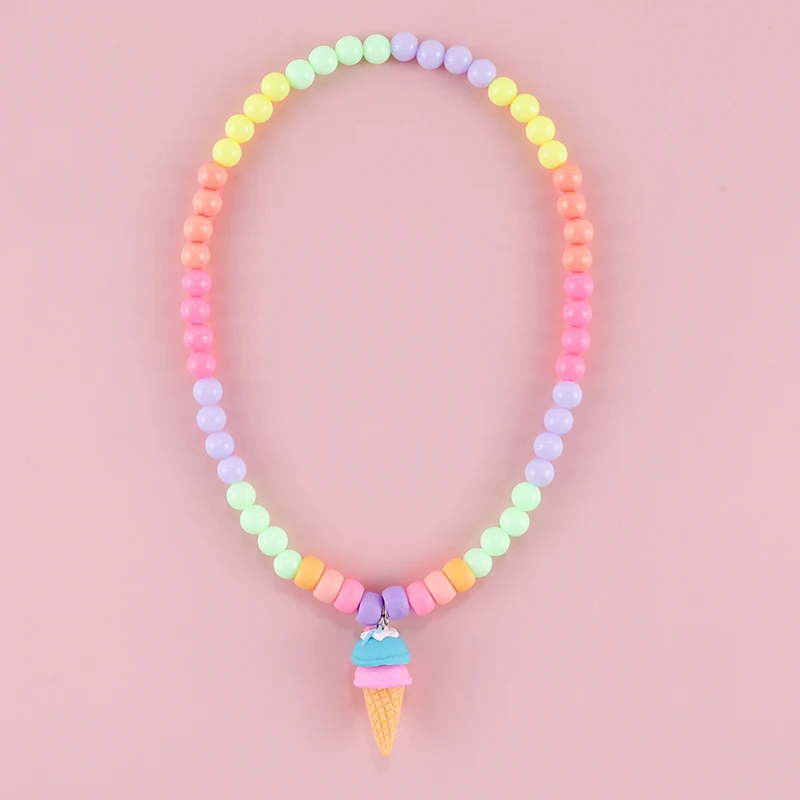 

Makersland Children Necklaces for Girls Ice Cream Pendant Beaded Resin Necklace Candy Color Cartoon Cute Jewelry Wholesale