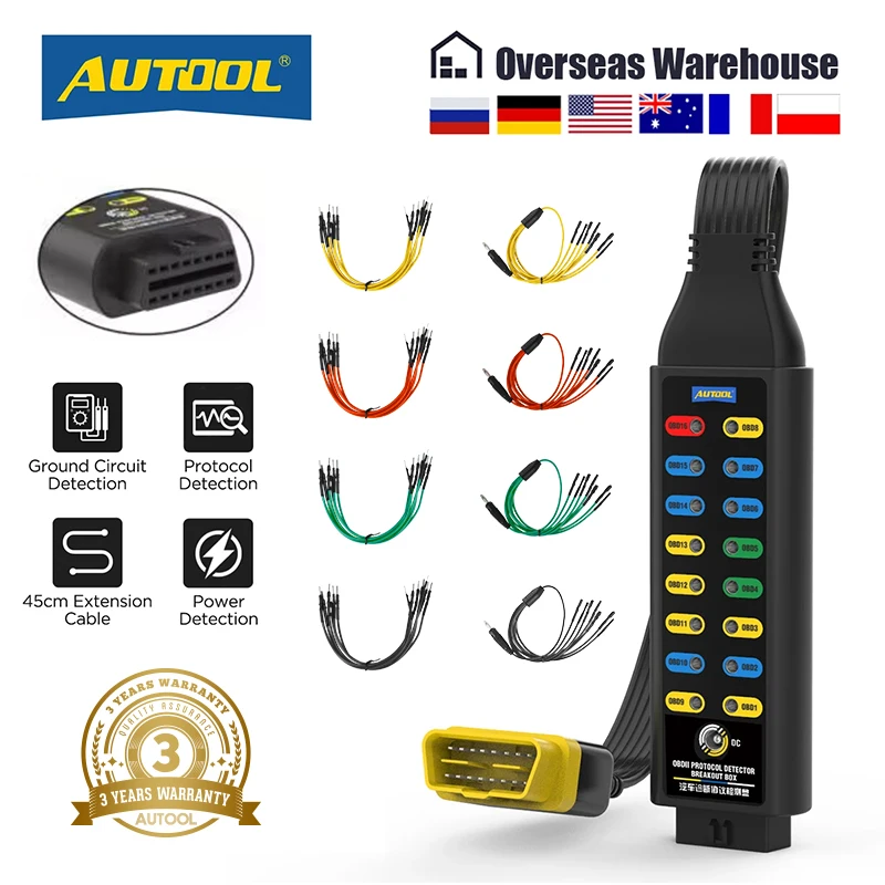 AUTOOL OBD 2 Automotive Diagnostic Protocol Detector & Break Out Box Car CAN Test Box Fault Diagnosis Scan Tool OBD II Diagbox
AUTOOL OBD 2 Automotive Diagnostic Protocol Detector & Break Out Box Car CAN Test Box Fault Diagnosis Scan Tool OBD II Diagbox