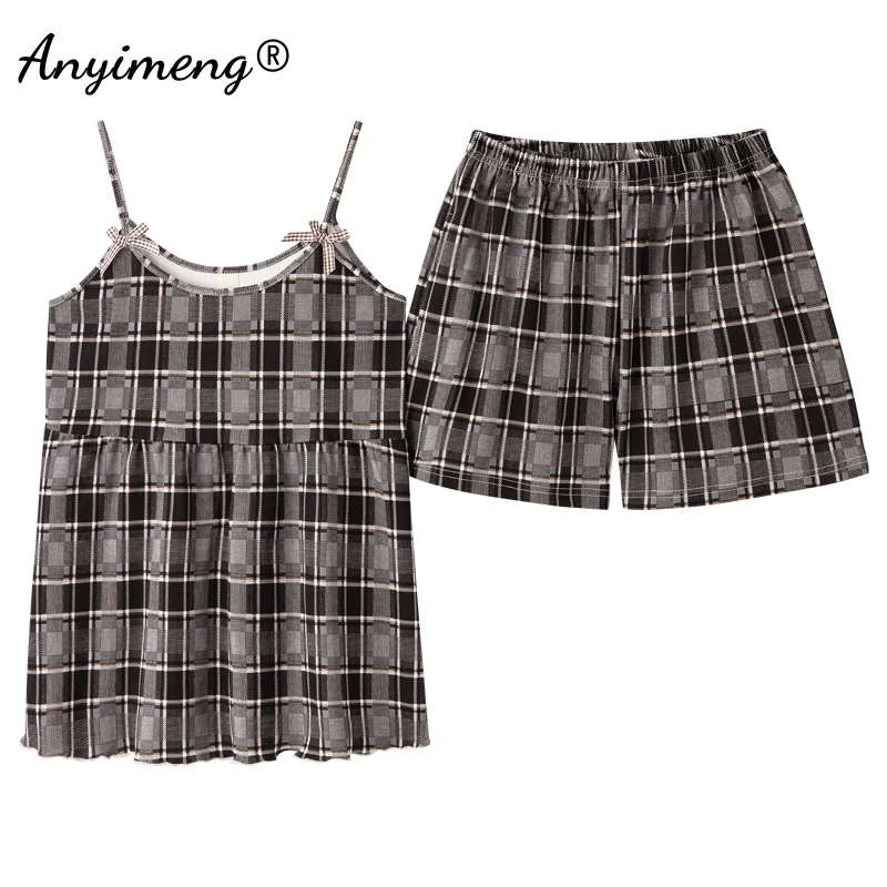 2022 New Summer Fashion Soft Cotton Women Pajamas Plaid Spaghetti Strap Black Leisure Sleepwear Loose Homesuit for Young Girls
2022 New Summer Fashion Soft Cotton Women Pajamas Plaid Spaghetti Strap Black Leisure Sleepwear Loose Homesuit for Young Girls