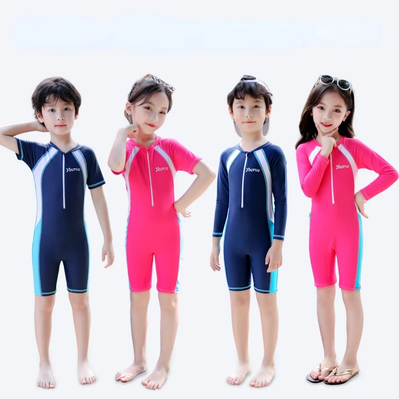 Children One Piece Swimsuit Kids Girls Swimwear Boys Long Short Sleeve Surfing Wear Bathing Suit Baby Sandy Rash Guard 3-15Years |