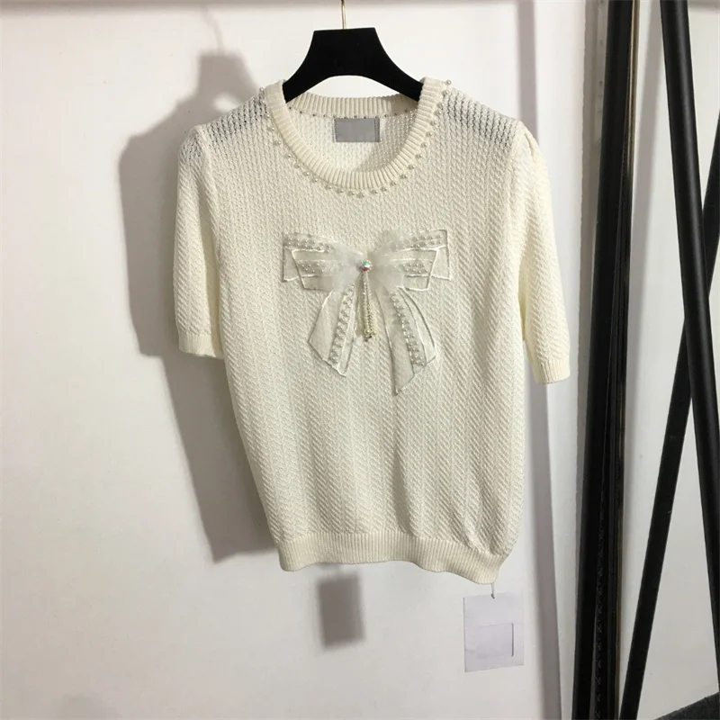 Women Knitted T-shirts O-Neck Decorated with Bow Streamers and Diamond Loose Casual Style Soft and Comfortable Summer/Spring
Women Knitted T-shirts O-Neck Decorated with Bow Streamers and Diamond Loose Casual Style Soft and Comfortable Summer/Spring