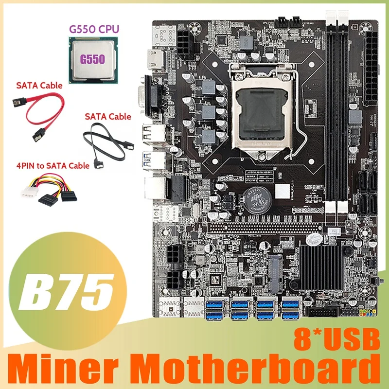 B75 ETH Mining Motherboard 8XUSB Adapter+G550 CPU+2XSATA Cable+4PIN To SATA Cable LGA1155 B75 USB Miner Motherboard
B75 ETH Mining Motherboard 8XUSB Adapter+G550 CPU+2XSATA Cable+4PIN To SATA Cable LGA1155 B75 USB Miner Motherboard