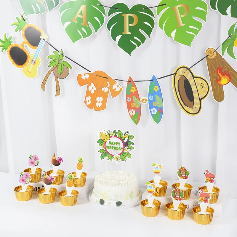 

Tropical Hawaiian Party Flamingo Birthday Cake Decoration Cupcake Topper Luau Summer Hawaii Aloha Wedding Party Paper Garland