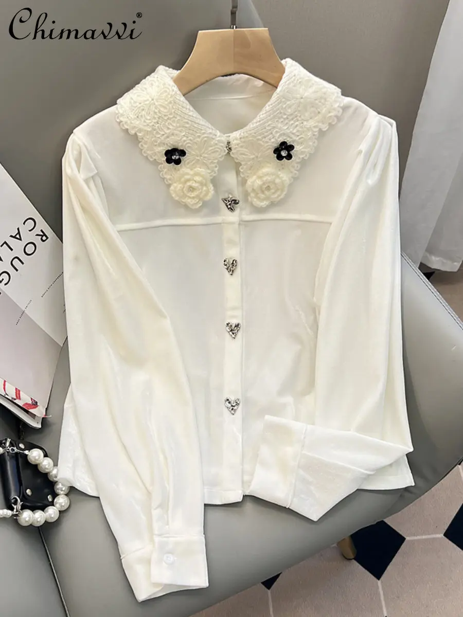 Autumn New High-Grade Fashion Flower Doll Collar Puff Sleeve Pleuche Shirt Women's Loose Slim Elegant Long Sleeve Blouse Women
Autumn New High-Grade Fashion Flower Doll Collar Puff Sleeve Pleuche Shirt Women's Loose Slim Elegant Long Sleeve Blouse Women