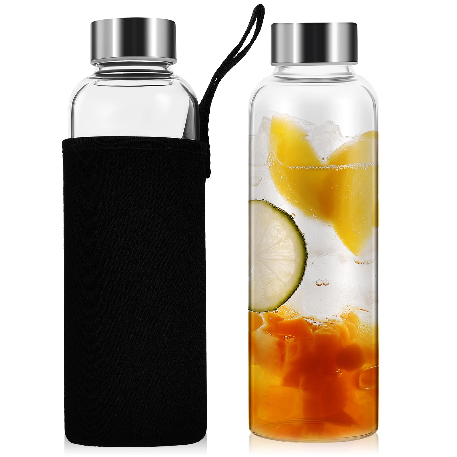 2 Pcs Refillable Transparent Water Bottles with Bottle Sleeves Glass Water Bottles with Bottle Sleeves
2 Pcs Refillable Transparent Water Bottles with Bottle Sleeves Glass Water Bottles with Bottle Sleeves