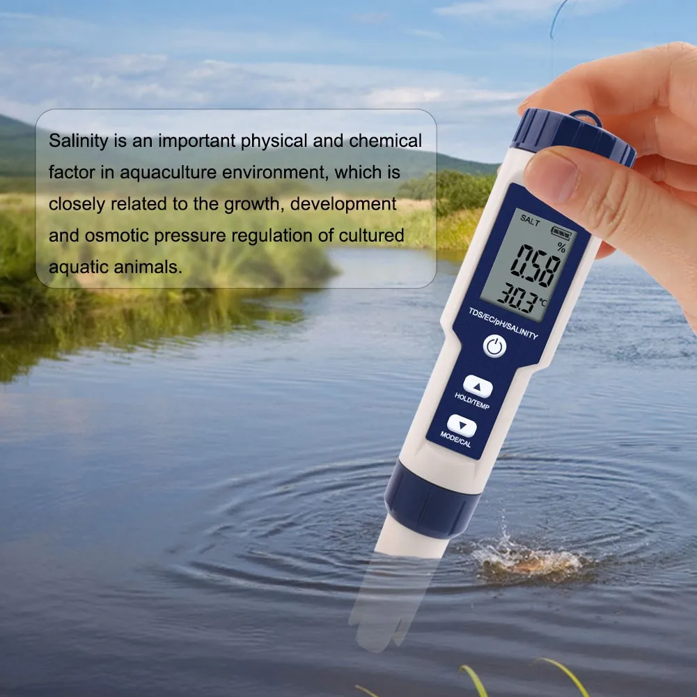 5 In 1 High Precision For Water Quality Tester Digital Water Pen EC PH Salinity Temp Meter Detector Aquarium Swimming Pool
5 In 1 High Precision For Water Quality Tester Digital Water Pen EC PH Salinity Temp Meter Detector Aquarium Swimming Pool