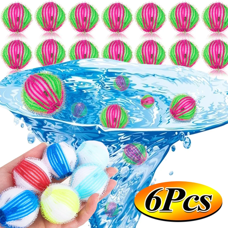 

6Pcs Washing Machine Filter Floating Lint Hair Remover Catcher Reusable Laundry Balls Dirty Collection Fluff Cleaning Ball