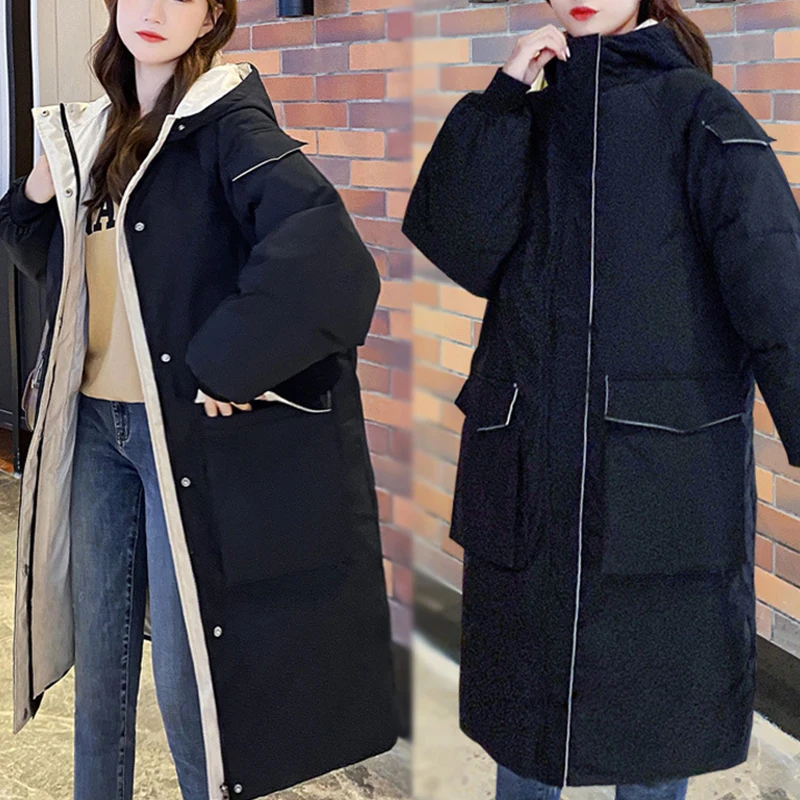 Women's Coat 2022 New Korean Version Loose Mid-Length Zipper Down Padded Jacket With Hood Thick Winter Outwear Female Trend
Women's Coat 2022 New Korean Version Loose Mid-Length Zipper Down Padded Jacket With Hood Thick Winter Outwear Female Trend