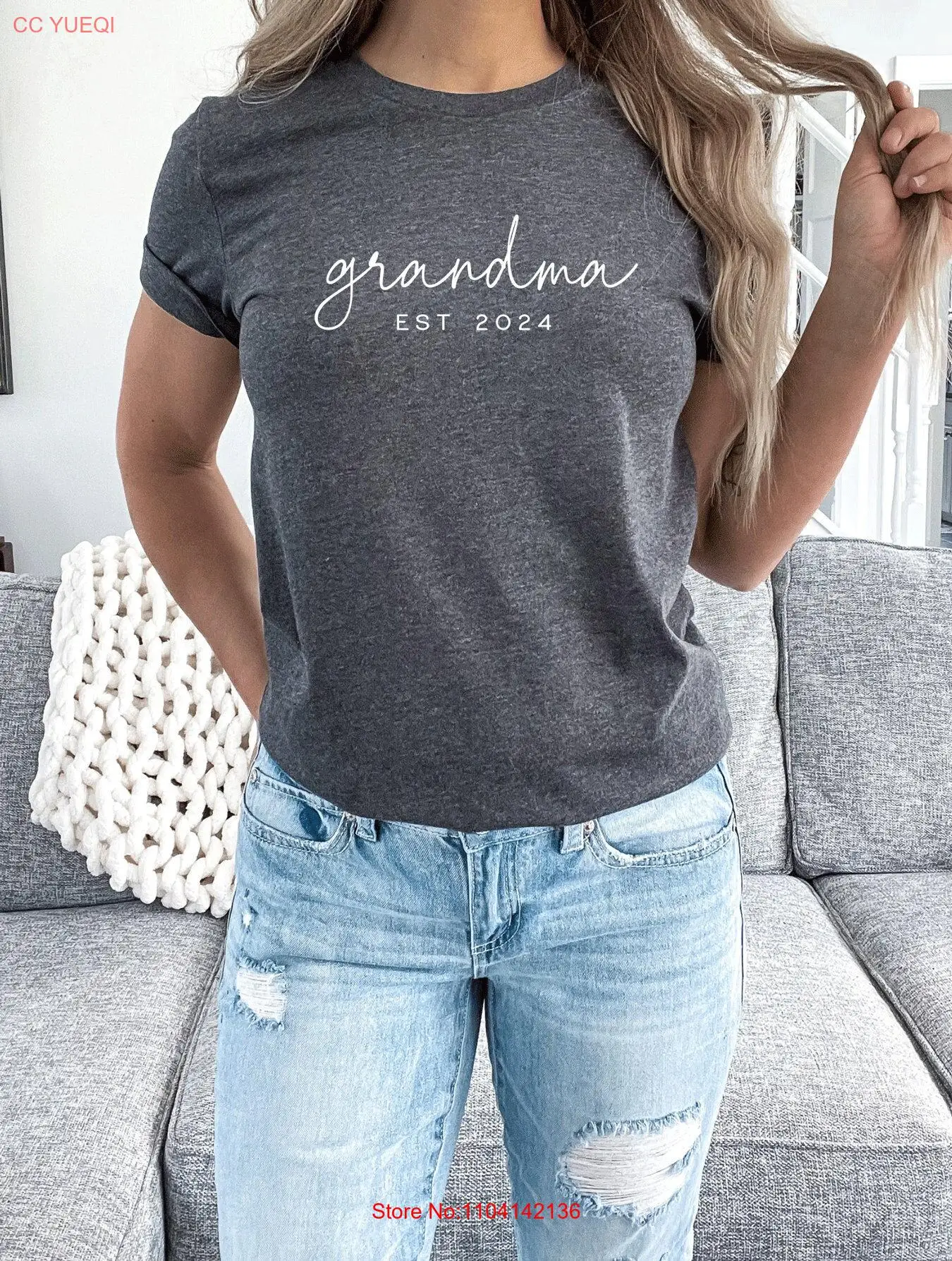 Персонализированная футболка Grandma EsT GifT ко Дню матери для новой наны с длинными