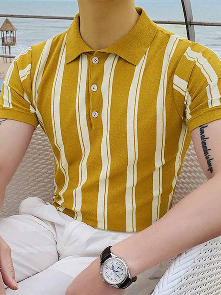 Vintage Striped Patchwork Slim Polo Shirts Men Casual Lapel Button Tops Mens Streetwear Fashion Summer Short Sleeve Polo Shirt
Vintage Striped Patchwork Slim Polo Shirts Men Casual Lapel Button Tops Mens Streetwear Fashion Summer Short Sleeve Polo Shirt