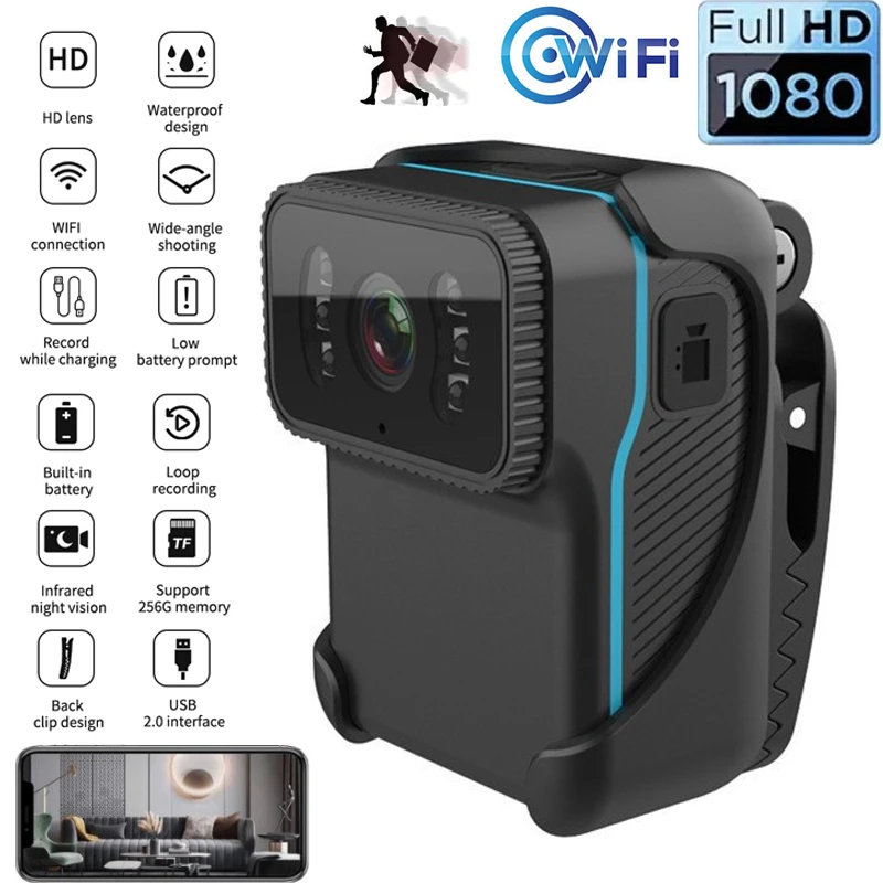 

CS02 1080P HD Portable Body Mini Action Camera WiFi DV Camcorder Loop Recording Support TF Card Night Vision Micro Cam MP4 Video